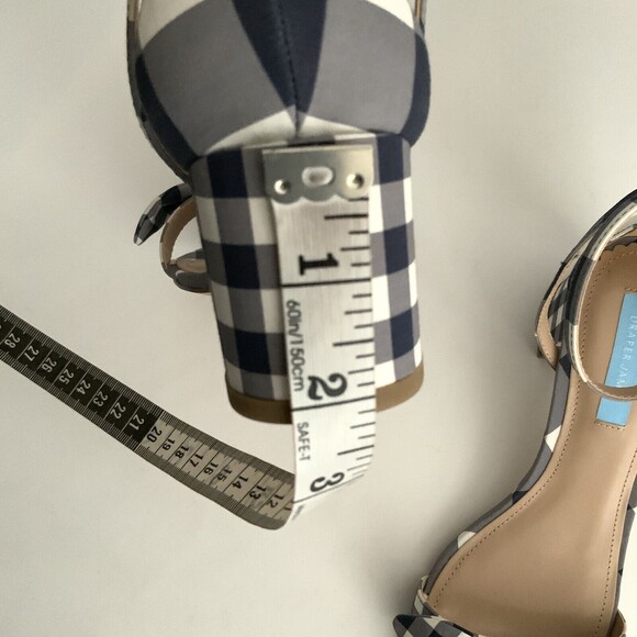 Draper James Sandals Women Size 8M Blue White Gingham Block Heel Ankle Strap - Picture 9 of 12